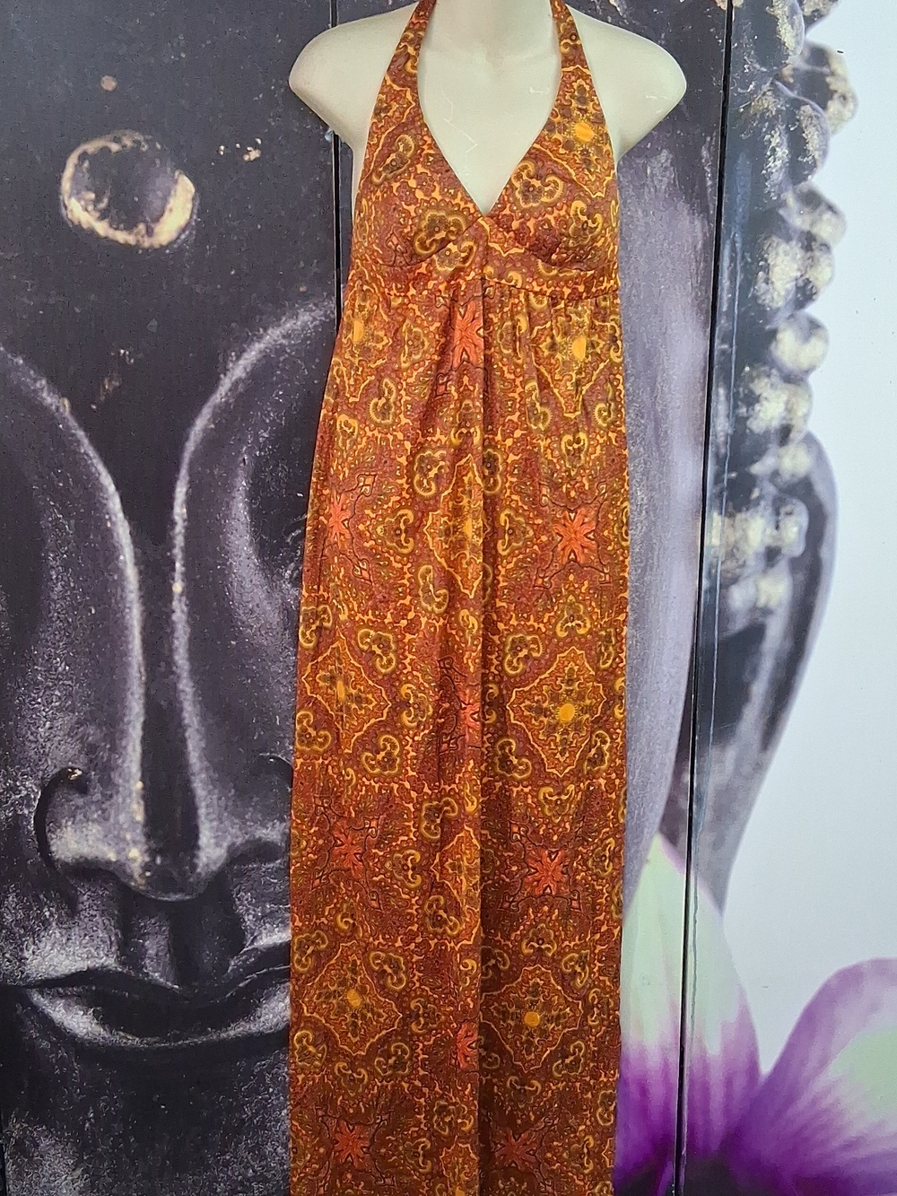 High Tide From California Paisley Halter Maxi Dress Orange & Black.